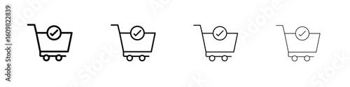 Shopping cart check icon in modern stroke line style. Vector 10 eps