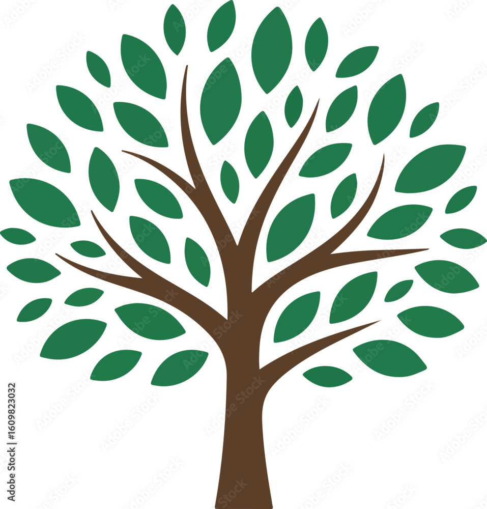 Obraz premium A minimalist digital illustration of a solitary ancient oak tree against a clean white background