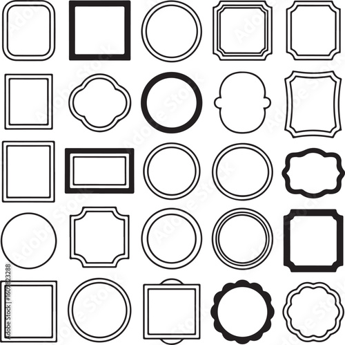 Collection of decorative black and white ornamental frames border graphic