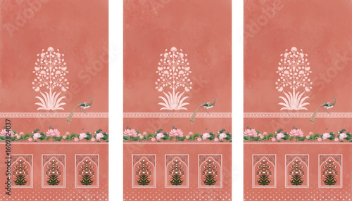 Traditional Indian ethnic Design with lotus, peacock