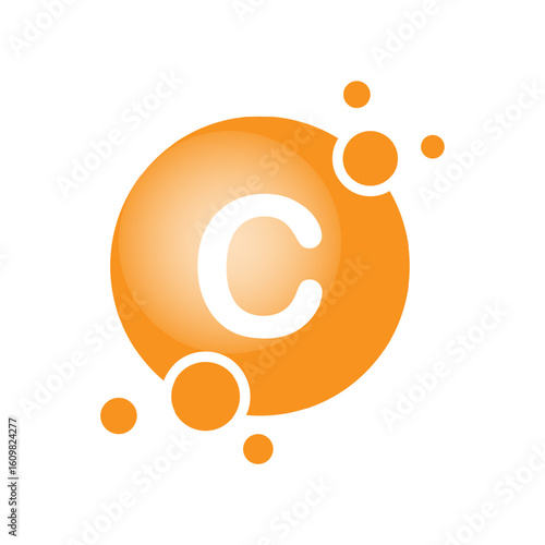 Vitamin C pill capsule icon. Shining golden substance drop. Meds ads. Beauty treatment nutrition skin care design. Vector illustration.