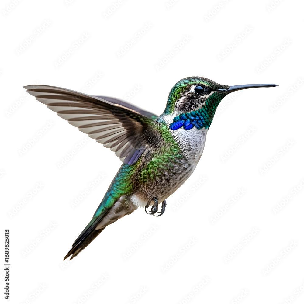 Fototapeta premium Hummingbird in flight over black background