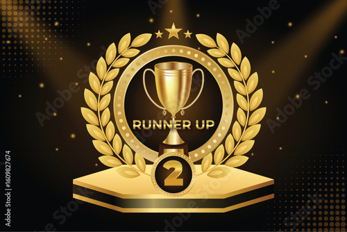 Top 2 Golden Runner-Up Trophy Badge with Laurel Wreath