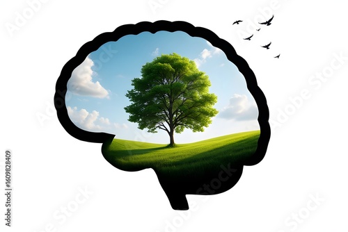 Brain health mental wellness nature concept tree inside brain cognitive function mind