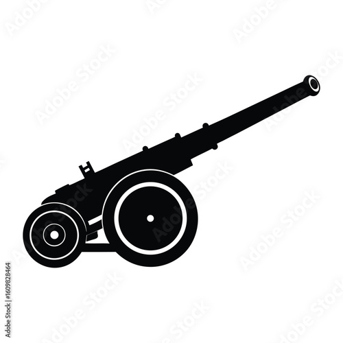 Black Howitzer Cannon Silhouette Vector Military Artillery Weapon Illustration