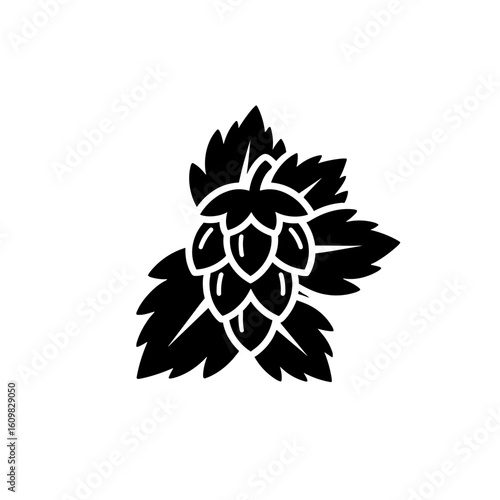 Hop cone illustration with leaves in black for Beer & Drinks concept  