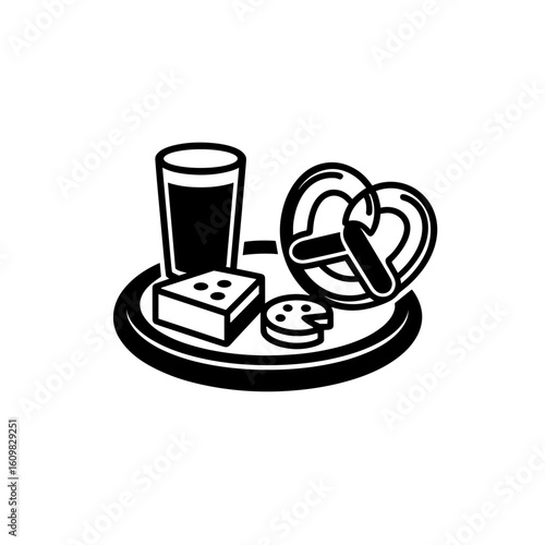 Snack plate with cheese, pretzels, and beer for Oktoberfest  