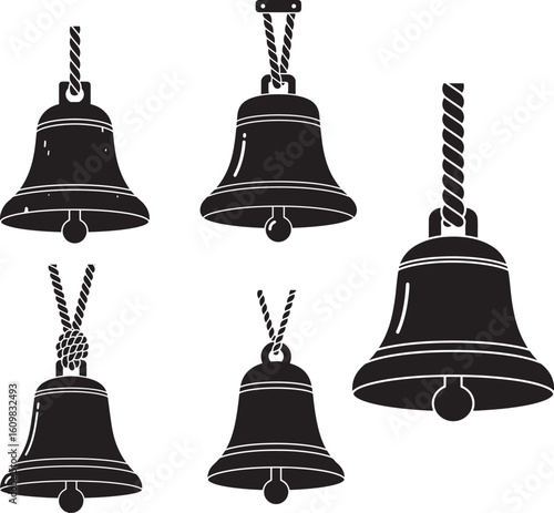 Group of five christmas bells silhouette