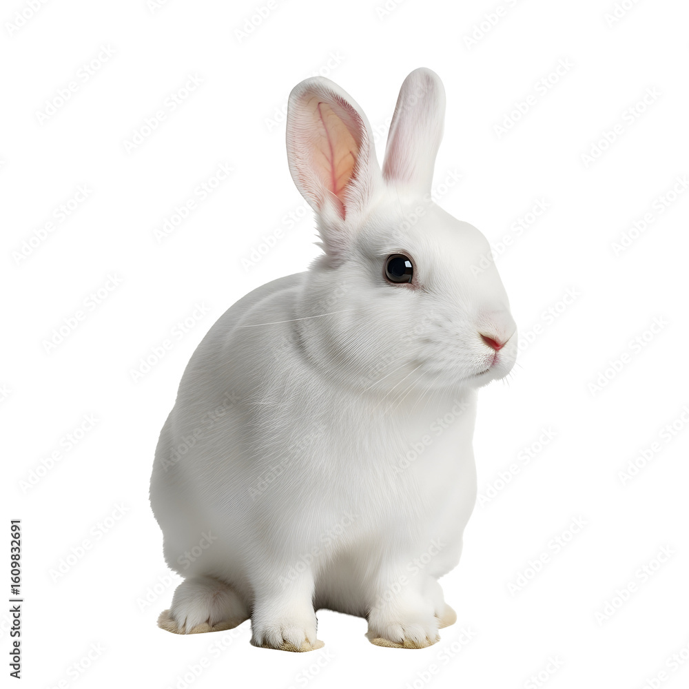 White rabbit sitting on black background White rabbit sitting on black background