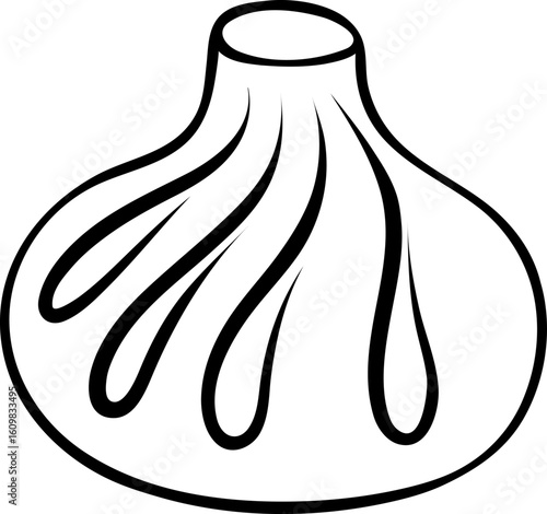 Minimalist khinkali line art icon, traditional Georgian cuisine symbol with clean outlines and stylized folds, monochrome vector illustration for logos or packaging