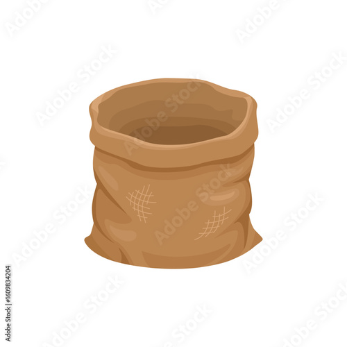 Brown sack isolated on white background. Empty burlap bag. Vector cartoon flat illustration.
