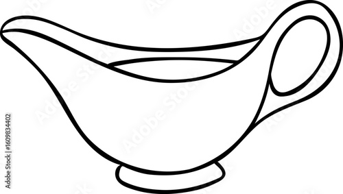A simple vector icon, a small elegant sauce bowl, a black and white hand-drawn icon