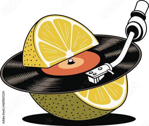 Freshly cut lemons, limes, and a lemon squeezer with juicy citrus slices create a vibrant, healthy summer fruit illustration