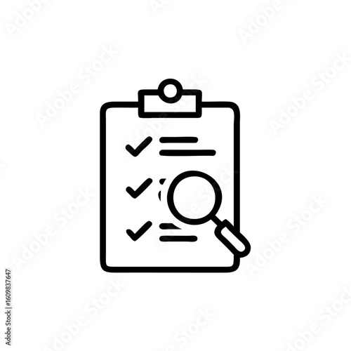 Outline checklist with magnifying glass on task mark