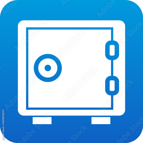 Modern white safe icon with blue gradient background representing security and protection