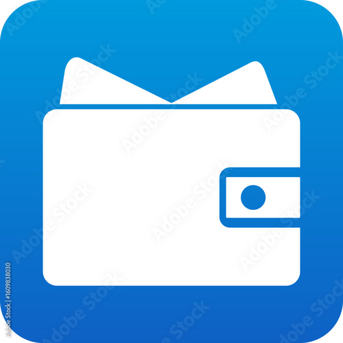Simple white wallet icon with cash sticking out on a blue gradient background