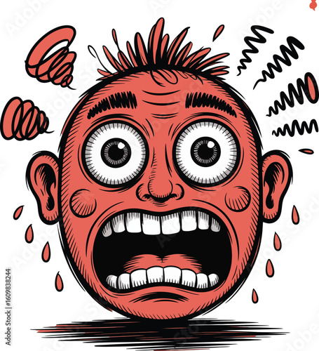 Funny cartoon monster character with a crazy smiling face and big teeth, a comic vector illustration perfect for kids