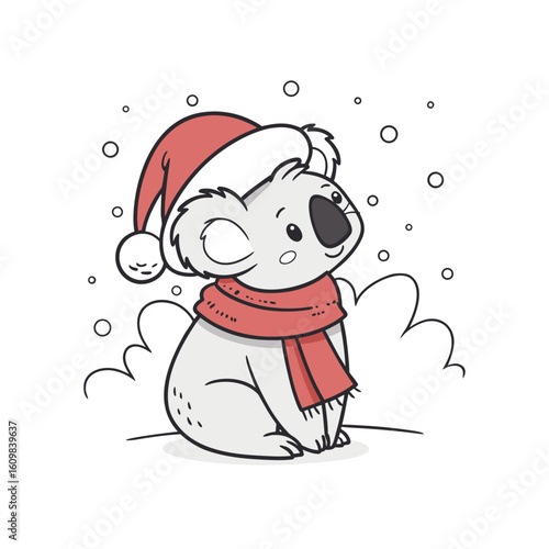 Canvas Print Merry Christmas cartoon koala vector illustration from Santa Claus with red hat