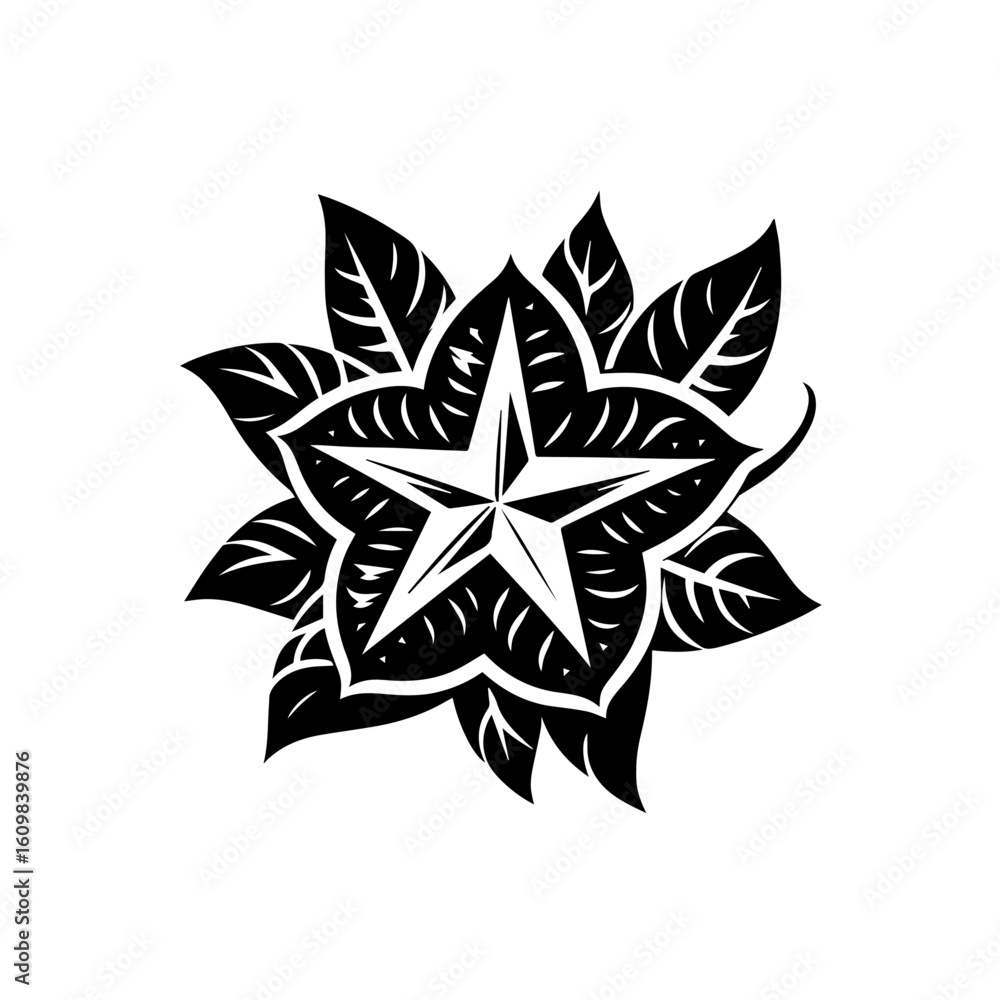 Fototapeta premium Black and White Star Flower Design.