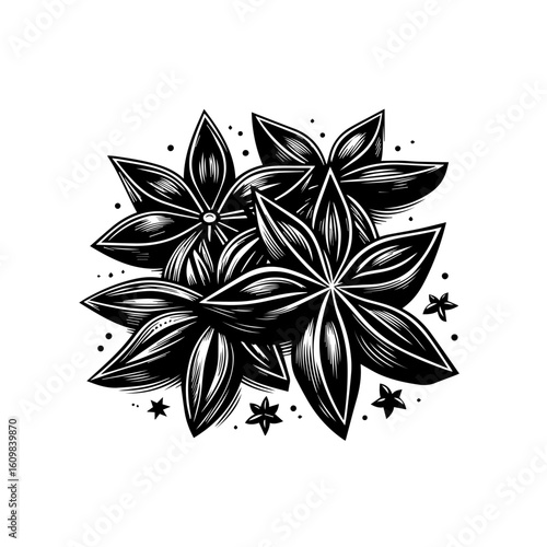 Black and White Star Anise Illustration.