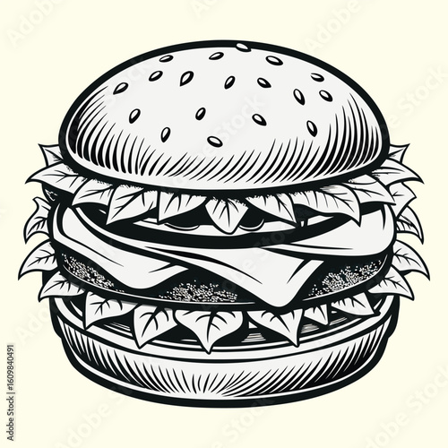 Hamburger burger cheeseburger with beef cheese lettuce tomato on black background isolated meal snack fast-food tasty delicious