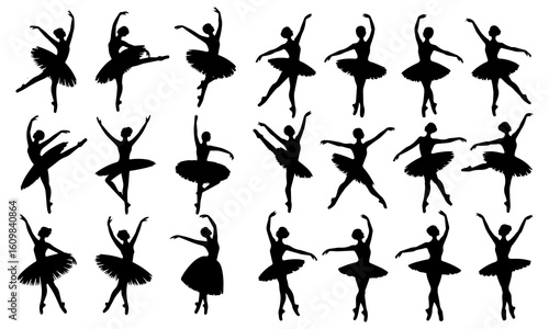 Graceful Ballet Dancer Silhouette Vector Collection – Elegant Dance Poses on White Background 