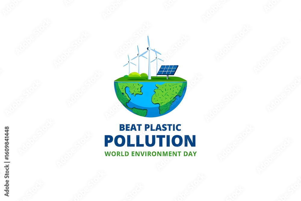 Obraz premium Beat plastic pollution world environment day with renewable energy and earth globe