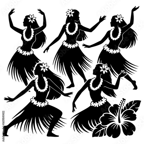 Silhouette of Hula Girl – Tahitian and Hawaiian Female Dancer Vector Illustration
