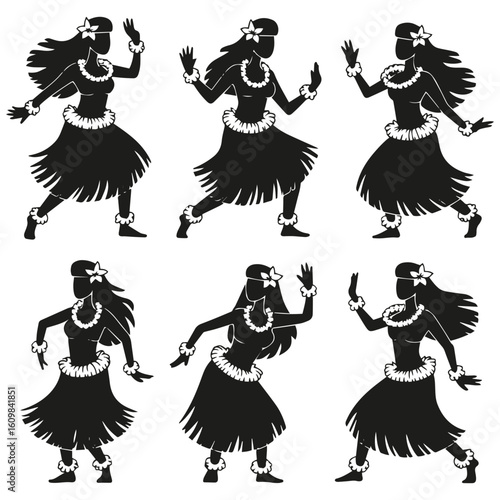 Silhouette of Hula Girl – Tahitian and Hawaiian Female Dancer Vector Illustration