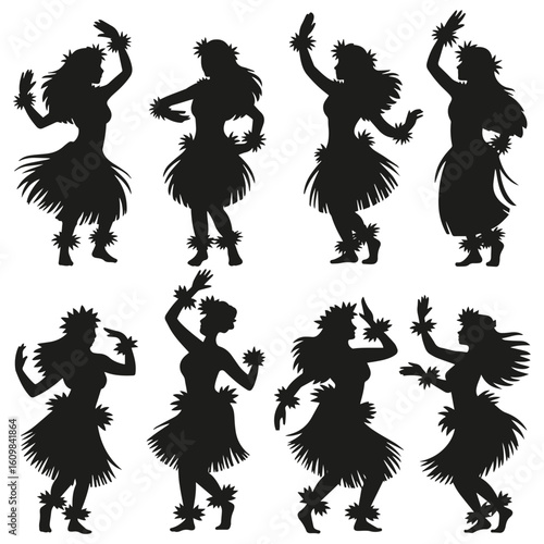 Silhouette of Hula Girl – Tahitian and Hawaiian Female Dancer Vector Illustration