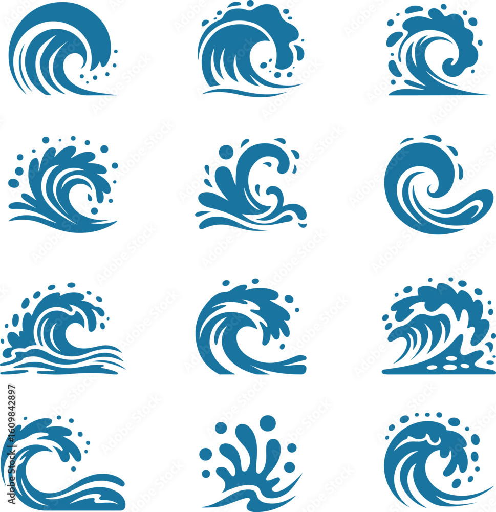 Fototapeta premium Blue ocean waves splashing water vector