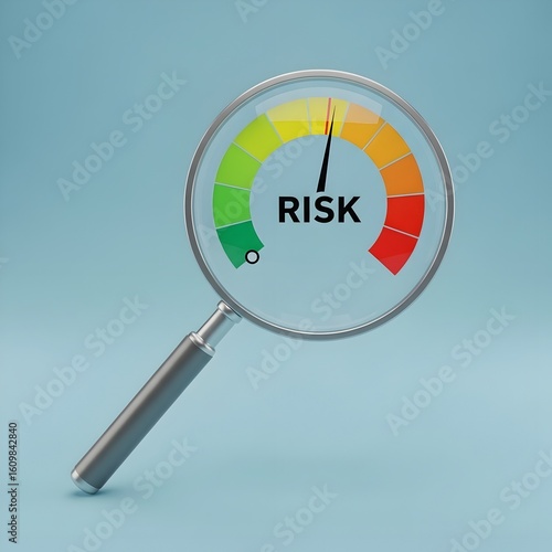 Magnifying Glass Showing Risk Assessment Meter Highlighting Potential Hazards