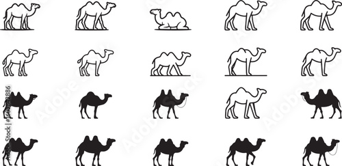 Camel silhouettes and outlines dromedary animal