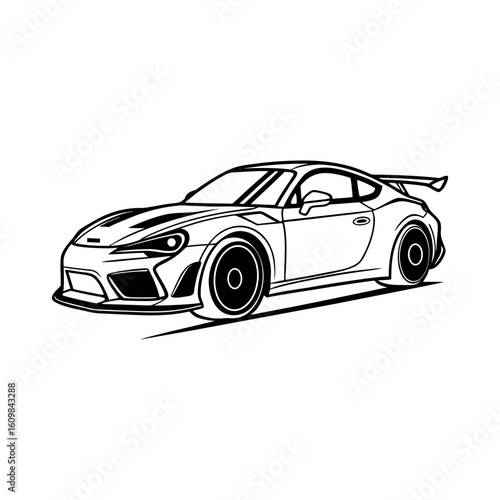 Minimalist Sports Car Outline Icon – Black & White, Safe for Stock Use