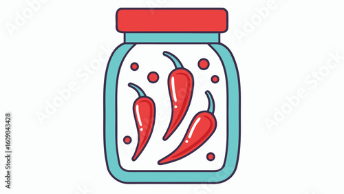 Cartoon illustration of a jar with pickled red chili peppers a culinary concept for food preservation and spicy condiment
