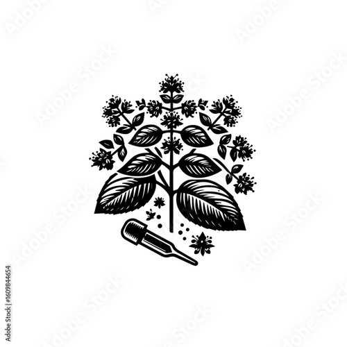 Black and White Botanical Illustration with Dropper.