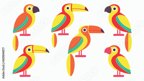 Tropical Bird Pattern Featuring Toucans and Macaws Vector Illustration Graphic Design Ideal for Textile Prints and Backgrounds
