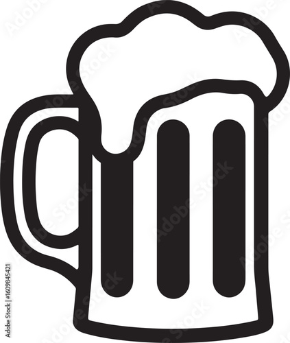 Black Beer Mug Silhouette On White Background – Classic Frothy Pint Design for Bar Logos, Menus, and Brewery Graphics