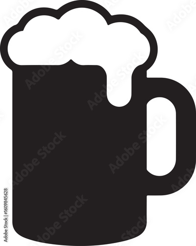 Black Beer Mug Silhouette On White Background – Classic Frothy Pint Design for Bar Logos, Menus, and Brewery Graphics