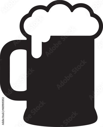 Black Beer Mug Silhouette On White Background – Classic Frothy Pint Design for Bar Logos, Menus, and Brewery Graphics