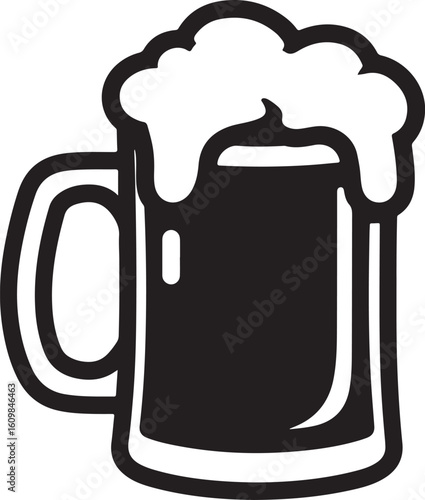 Black Beer Mug Silhouette On White Background – Classic Frothy Pint Design for Bar Logos, Menus, and Brewery Graphics