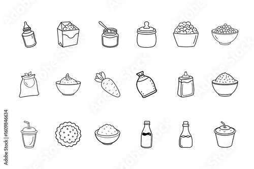 Collection hand-drawn baby food drink icons 