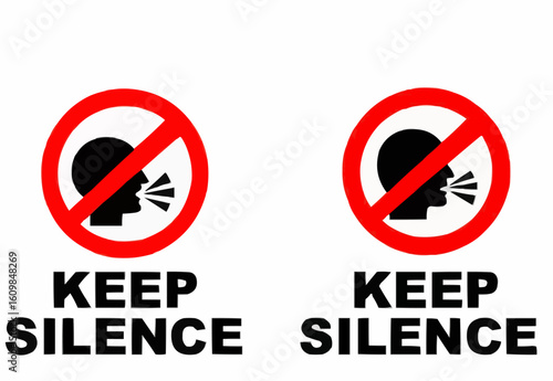 Keep Silence Signs, No Talking Symbols, Quiet Zone Icons