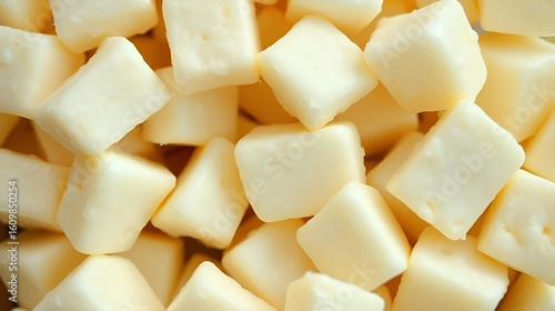 Close-up of cheese curds highlighting their bouncy freshness