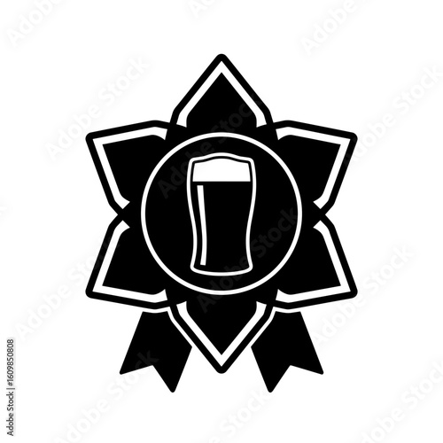 Craft Beer Seal with Ribbon in Black and White Style  
