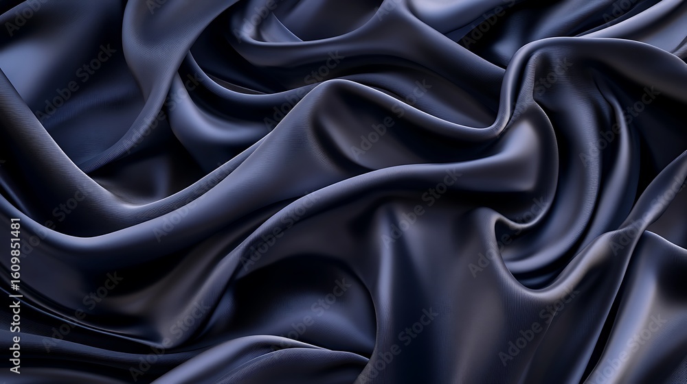 Fototapeta premium Elegant black satin and silk fabric with soft, smooth waves, perfect for a luxurious fashion or decorative background