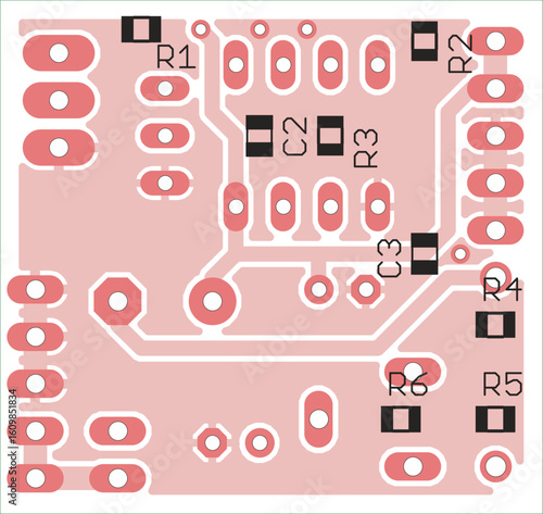 Tracing the conductors of printed circuit board
of electronic device. Vector engineering 
drawing of pcb design. Electric background.
Computer technic cad assembly layout.