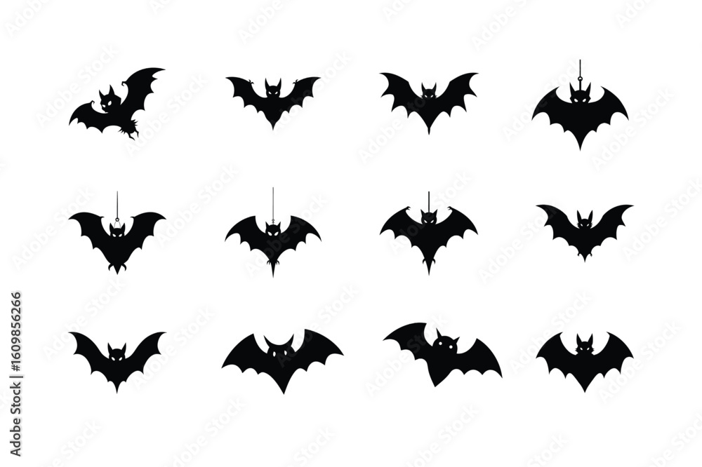Fototapeta premium Set of Halloween bat silhouettes perfect for vector designs and eerie-themed projects
