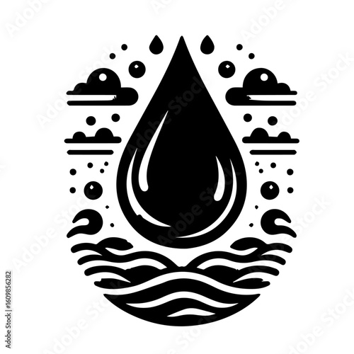 Abstract Black and White Water Drop Symbol.