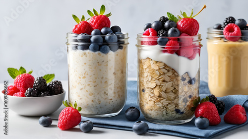 glas of overnight oats with mixed berries - created using  tools